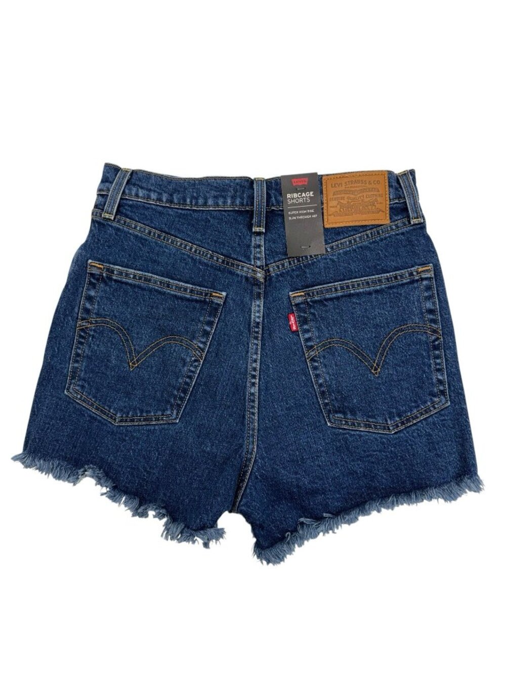 Levi's Premium Ribcage Denim Shorts Womens 27 Dark Wash Distressed NEW